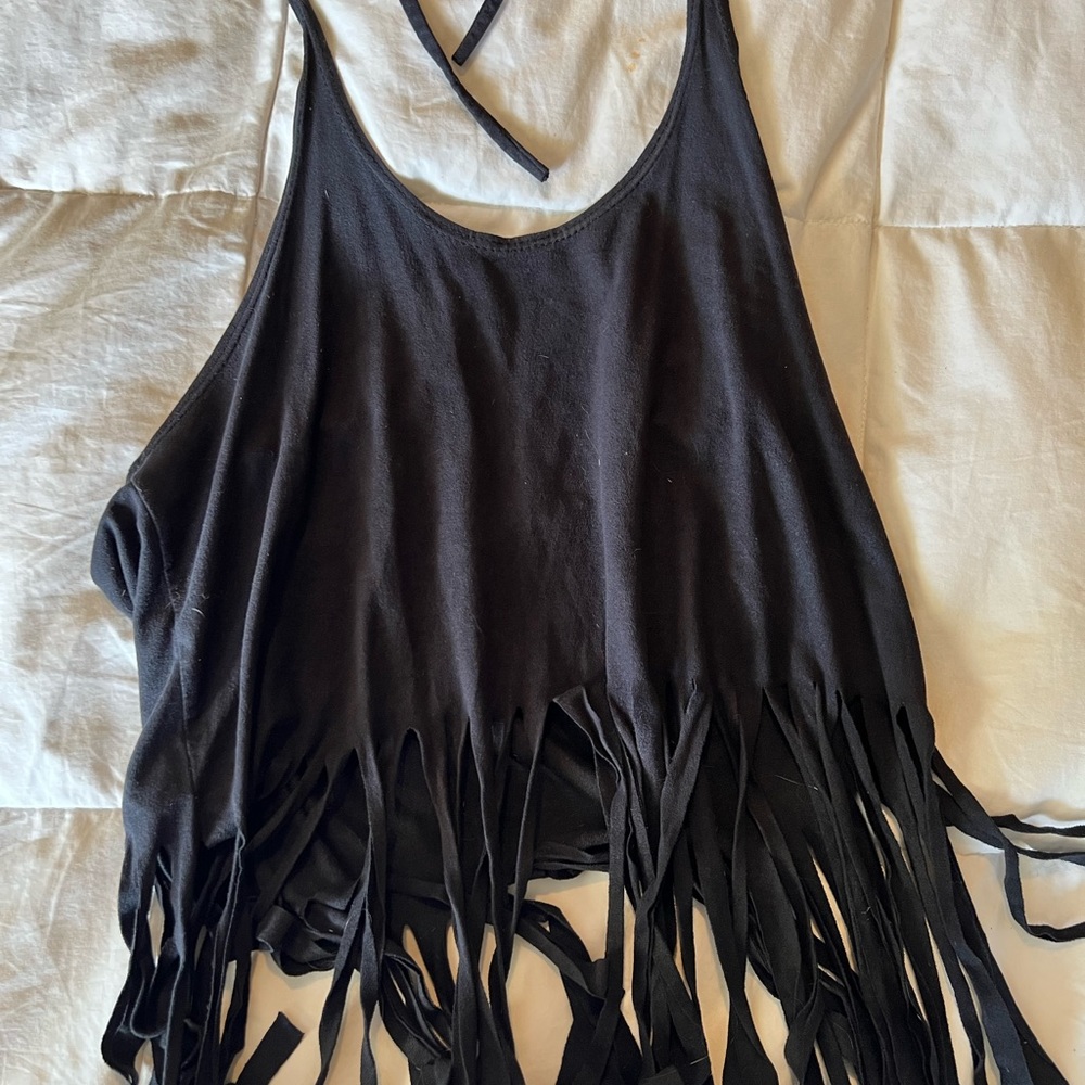 Vintage black fringe halter top